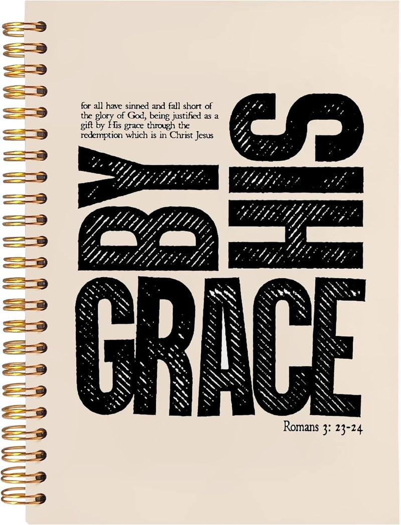BearCake Christian Notebook Journal, Christian Gifts for Women, By His Grace Scripture Prayer Journal for Women, Bible Journaling Neutral Hardcover Spiral Notebook 5.5x8.3 - Image 1